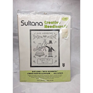 Vintage Sultana Creative Needlecraft Linen Cross Stitch Sampler Our Wedding 1160